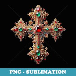 baroque gold cross design apparel s - retro png sublimation digital download
