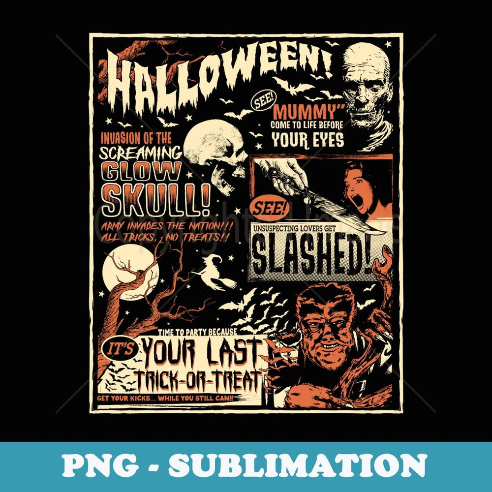 Vintage Horror Movie s Terror Old Time Halloween - Exclusive PNG Sublimation Download