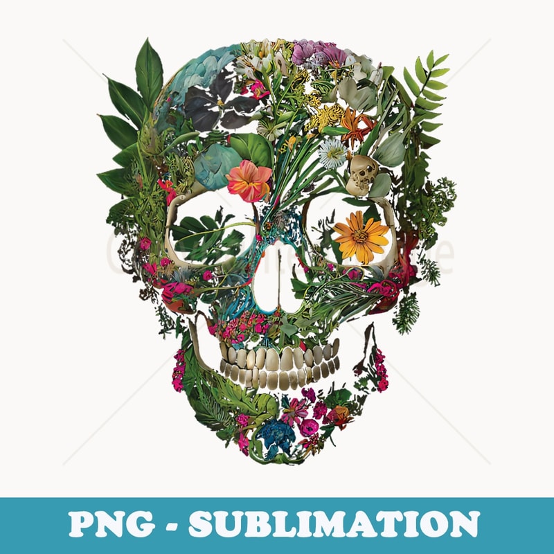 Haunted Botanical Garden Human Skull With Flowers And Plants - Premium Sublimation Digital Download