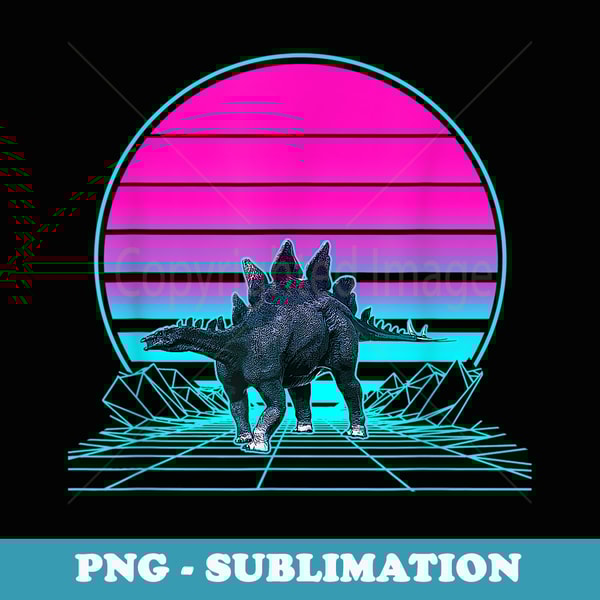 Vintage Retro Sunset Stegosaurus - PNG Sublimation Digital Download