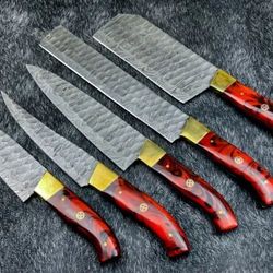 custom made artwork made by handle sharp blade 5 pieces kitchen and outdoors chef knives set. best for your kitchen bbq