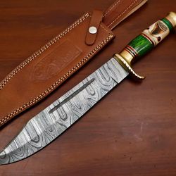 custom made hand crafted hunting survival camping d2 steel fixed blade hiking bowie knife damascus steel wood handle