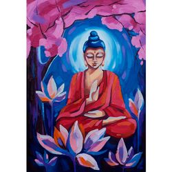Buddha Painting Meditation Original Art Zen Artwork Spiritual Wall Art on Canvas 20 by 28 inches