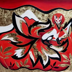 Kumiho Painting Fox Artwork Kitsune Art Huli jing Wall Art Interior Decor on Canvas 40 by 40 inches