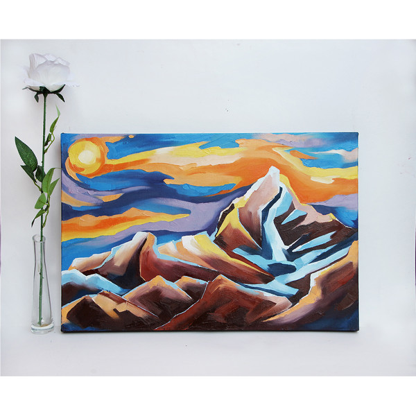 Sunset Mountains Painting Himalayas Original Art Nepal Wall Art Landscape Artwork Oil Canvas  — копия (5).jpg