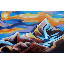 Sunset Mountains Painting Landscape Original Art Nepal Wall Art Himalayas Artwork Oil Canvas 16 by 24 inch ARTbyAnnaSt