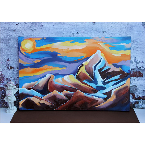 Sunset Mountains Painting Himalayas Original Art Nepal Wall Art Landscape Artwork Oil Canvas  — копия.jpg