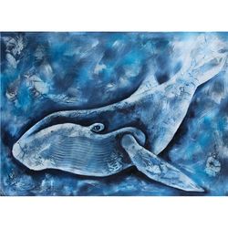 Whale Painting Fish Original Art Underwater Artwork Maritime Wall Art Oil Canvas 20 by 28 inch ARTbyAnnaSt