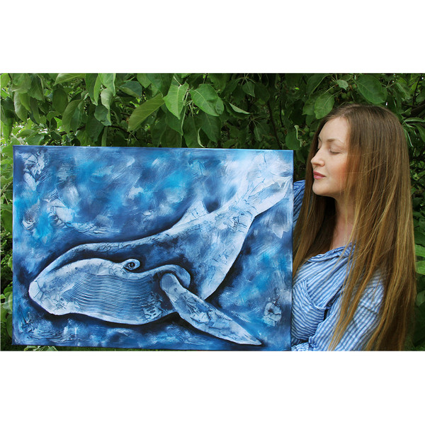 Whale Painting Fish Original Art Underwater Wall Art Maritime Artwork — копия (4).jpg