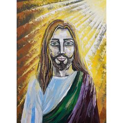 Jesus Painting Catholic Original Art Christian Wall Art Oil Canvas 15 by 23 inch ARTbyAnnaSt