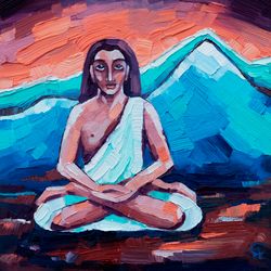 Yoga Painting Mahavatar Babaji Original Art Meditation Artwork Zen Decor