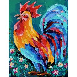 Rooster Painting Farmhouse Original Art Farm Bird Artwork Kitchen Wall Decor 11 by 14 inches
