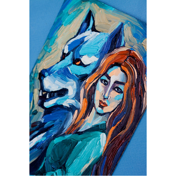 Girl and Wolf Painting Animal Original Art Small Artwork — копия (5).jpg