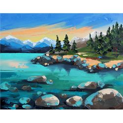 Lake Tahoe Painting landscape Original Art Impasto Artwork California Wall Art