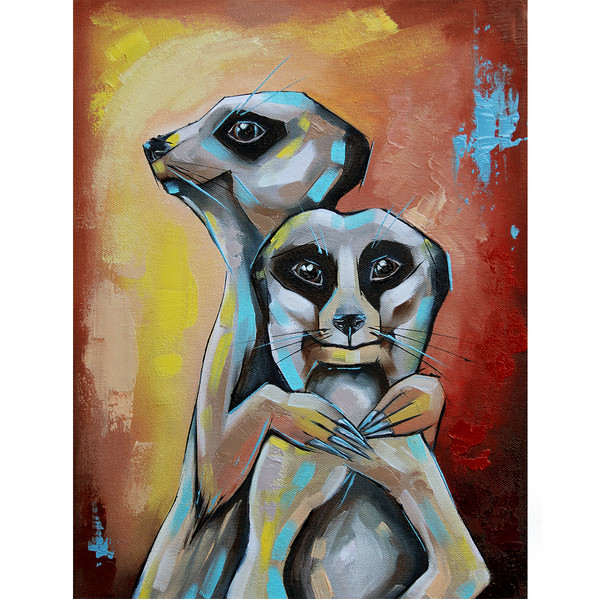Meerkats Painting Animal Original Art African Artwork Oil Canvas — копия (2).jpg