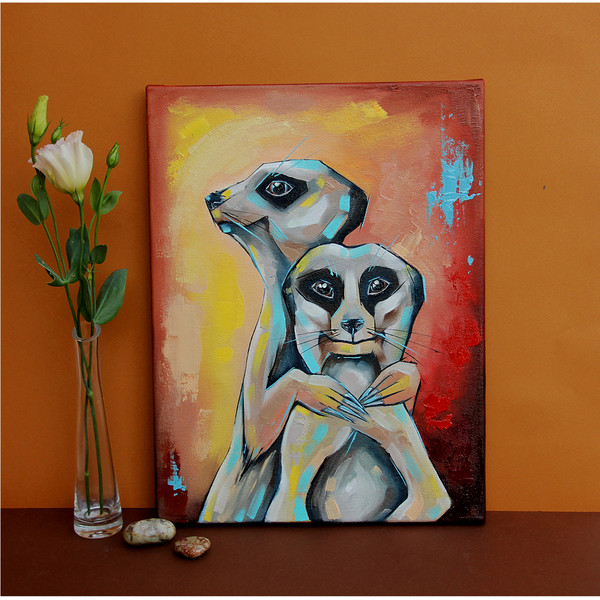 Meerkats Painting Animal Original Art African Artwork Oil Canvas — копия (3).jpg