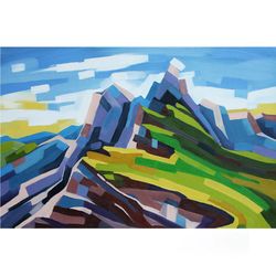 Mountains Painting Abstract Landscape Original Art Italy Wall Art Puez Odele Artwork Oil Canvas