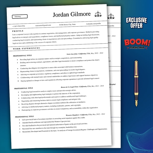 Simplified Attorney resume template, simple word editable re Inspire