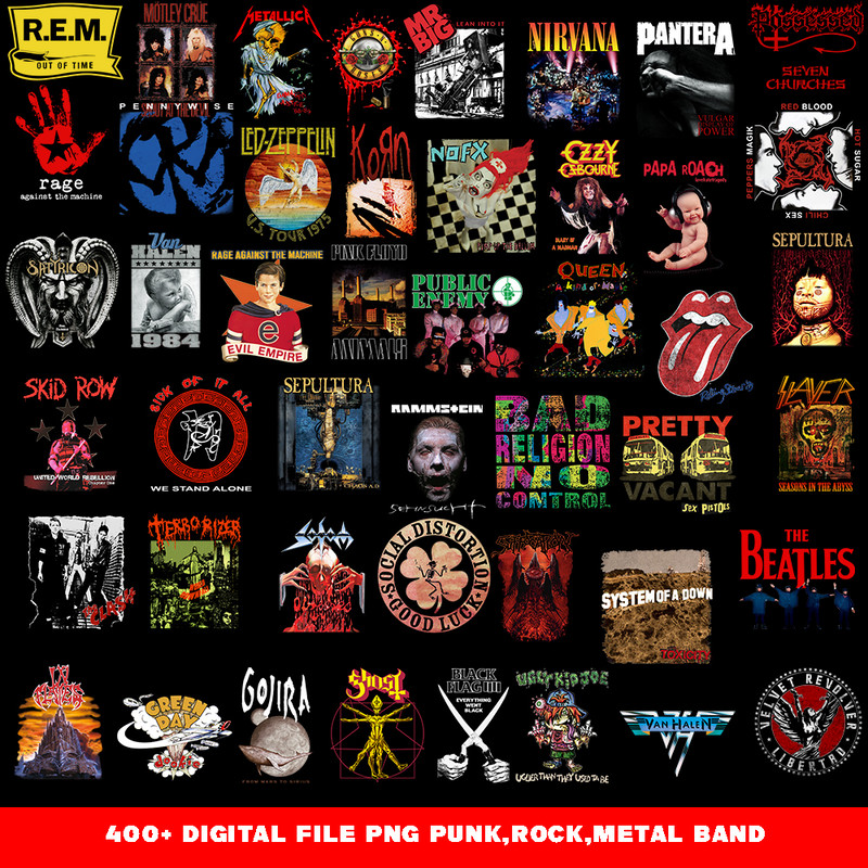 400 Music Rock Metal Band PNG Bundle Tshirt Designs Printing DTF DTG 0
