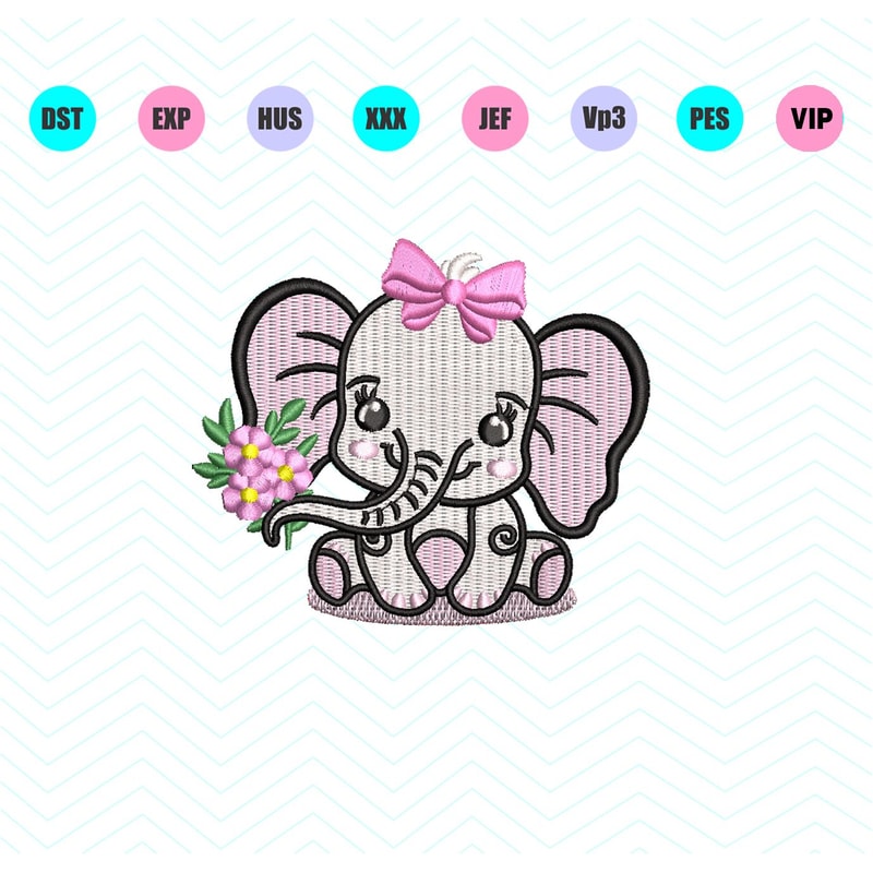 Cute Elephant Machine Embroidery Designs 3 Sizes Instant Downlaod 0