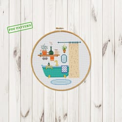 bathroom cross stitch modern cozy pattern plants cross stitch pattern cross stitch plants hoop art xstitch chart pdf