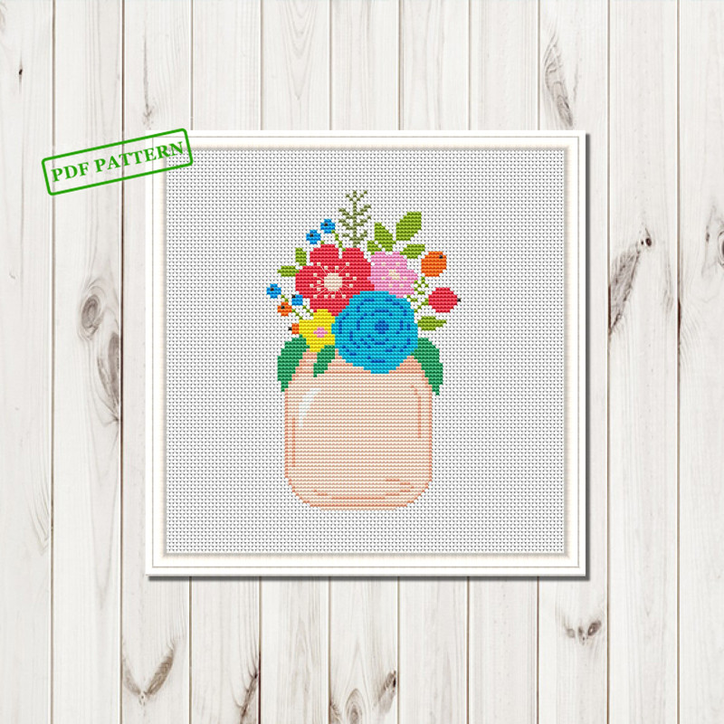 Cross Stitch Flowers Pattern Easy Modern 0