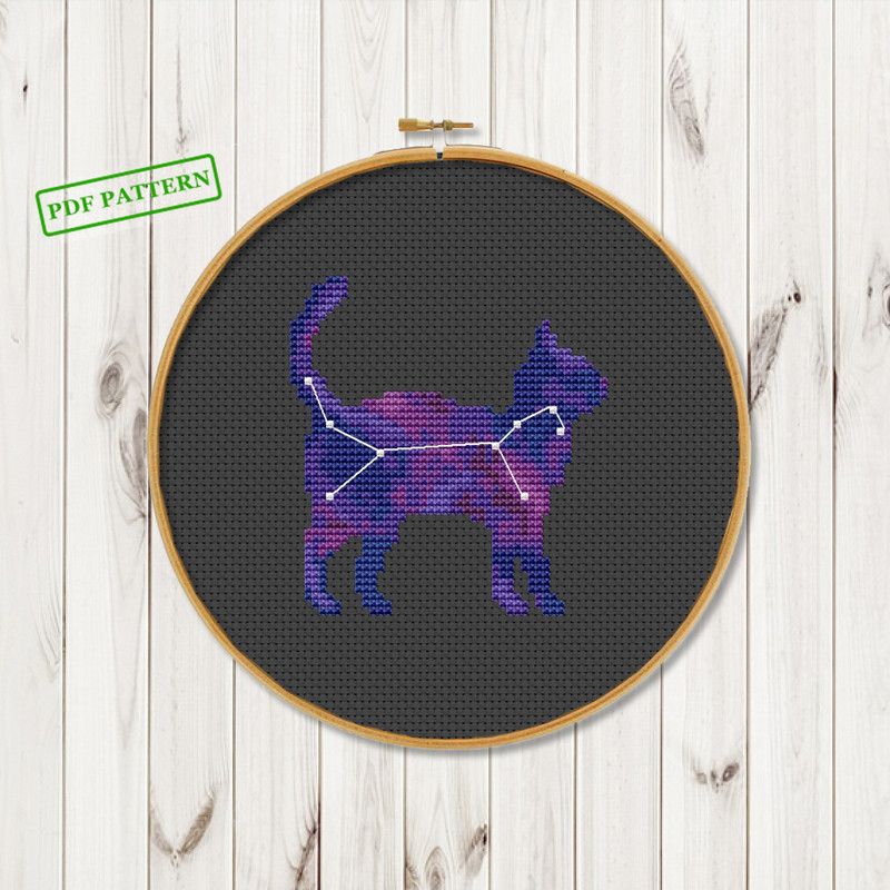 Cross Stitch Galaxy Pattern Celestial Cat Felis Constellation Modern Xstitch Animals PDF Pattern Download 1