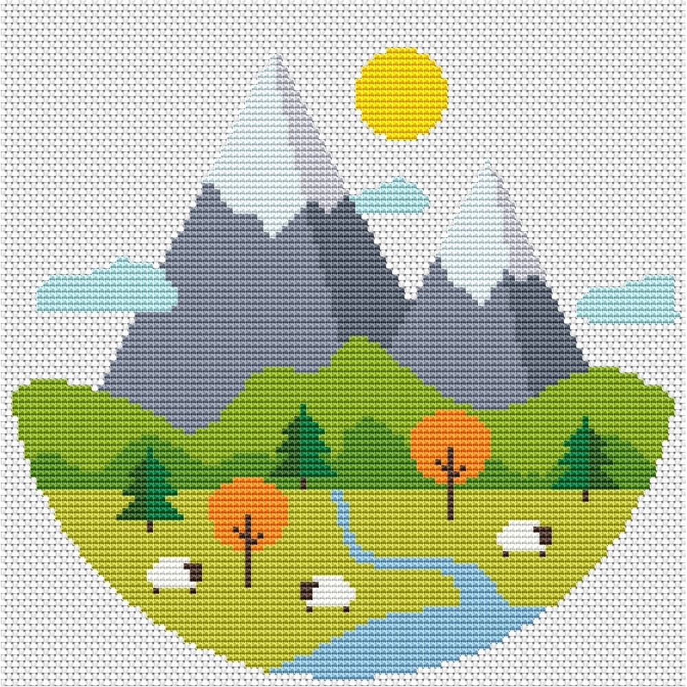Cross Stitch Landscape Pattern Modern Mountain Nature Hoop Art Xstitch 2