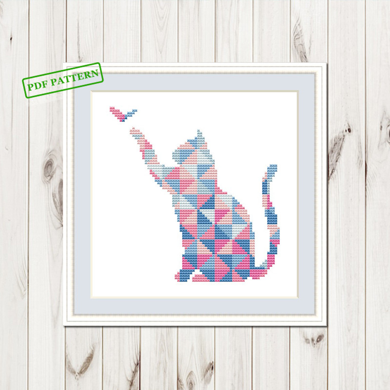 Cross Stitch Modern Geometric Pattern Cat Cross Stitch Pdf Pattern Geometric Animals Xstitch PDF 0