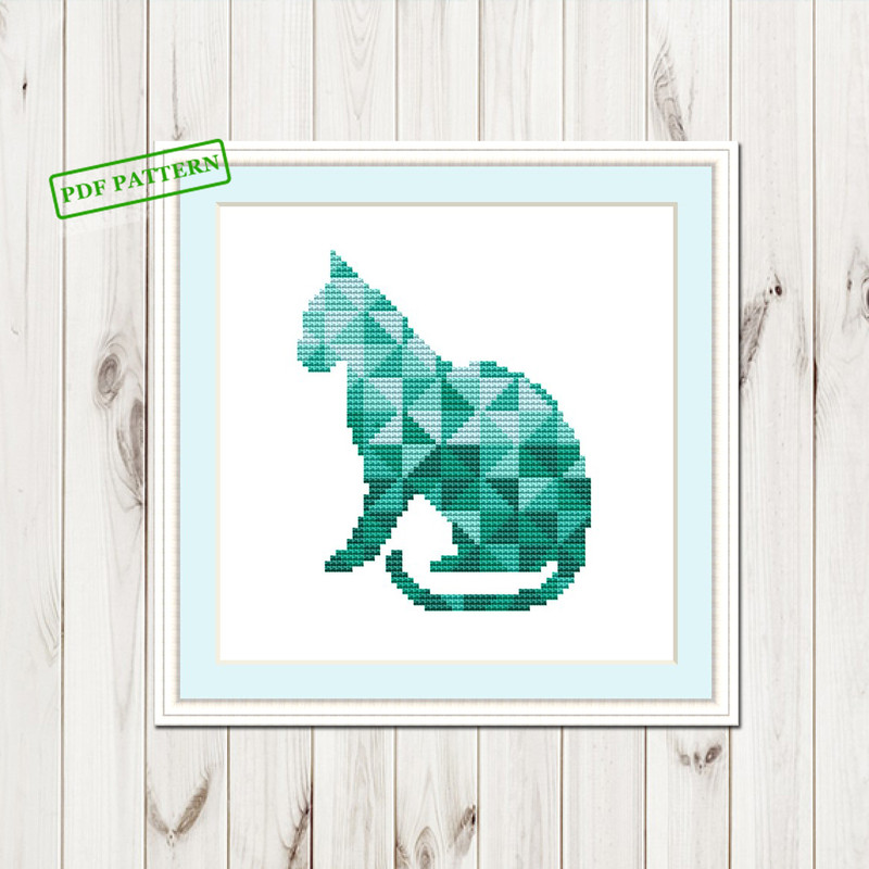 Cross Stitch Modern Geometric Pdf Pattern Cat Cross Stitch Pattern Geometric Animals Mint 0