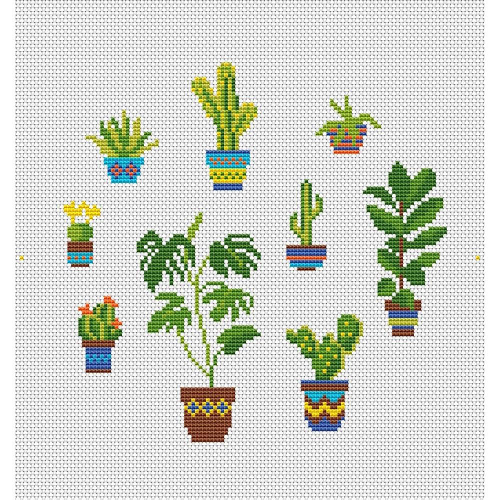Cross Stitch Modern Pattern Cactus Succulent Hoop Art Xstitch Chart 1