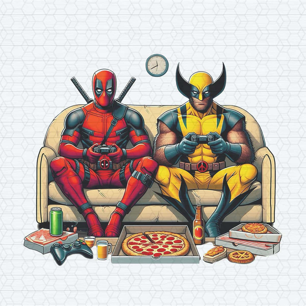 Funny Deadpool And Wolverine Playing Game PNG.jpg