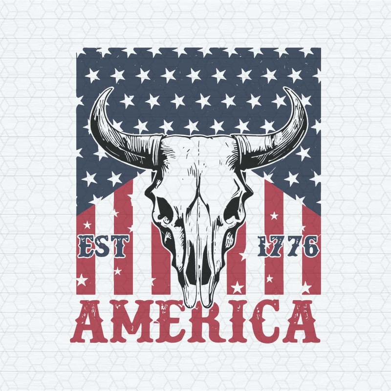 Western Patriotic American Est 1776 Bull Skull SVG.jpg