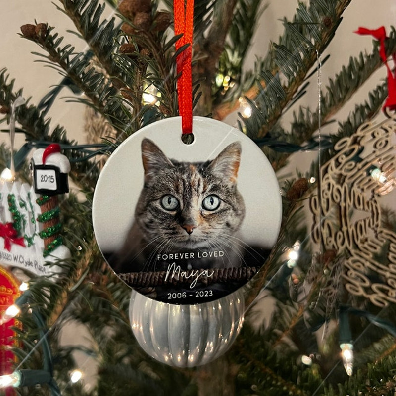 Custom Forever Loved Cat Ornament Cat Remembrance Gift Pet Memorial Christmas Decoration Cat Photo Keepsake 1