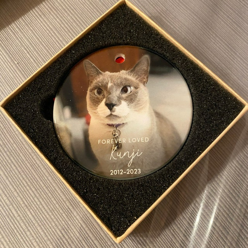 Custom Forever Loved Cat Ornament Cat Remembrance Gift Pet Memorial Christmas Decoration Cat Photo Keepsake 3