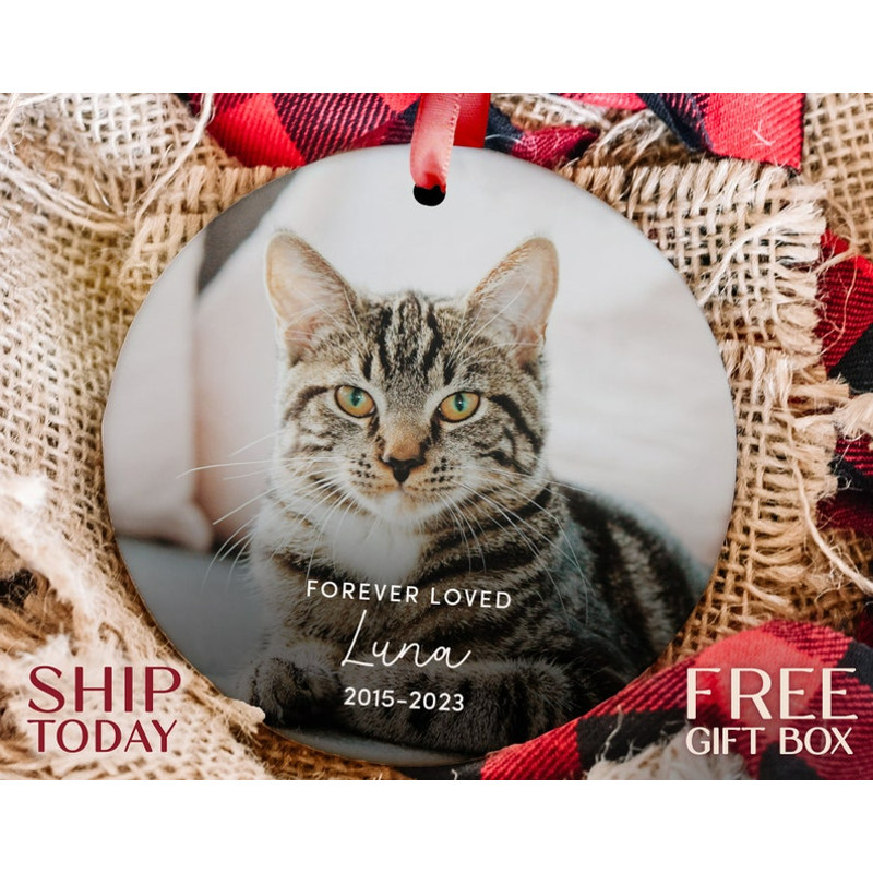 Custom Forever Loved Cat Ornament Cat Remembrance Gift Pet Memorial Christmas Decoration Cat Photo Keepsake 0