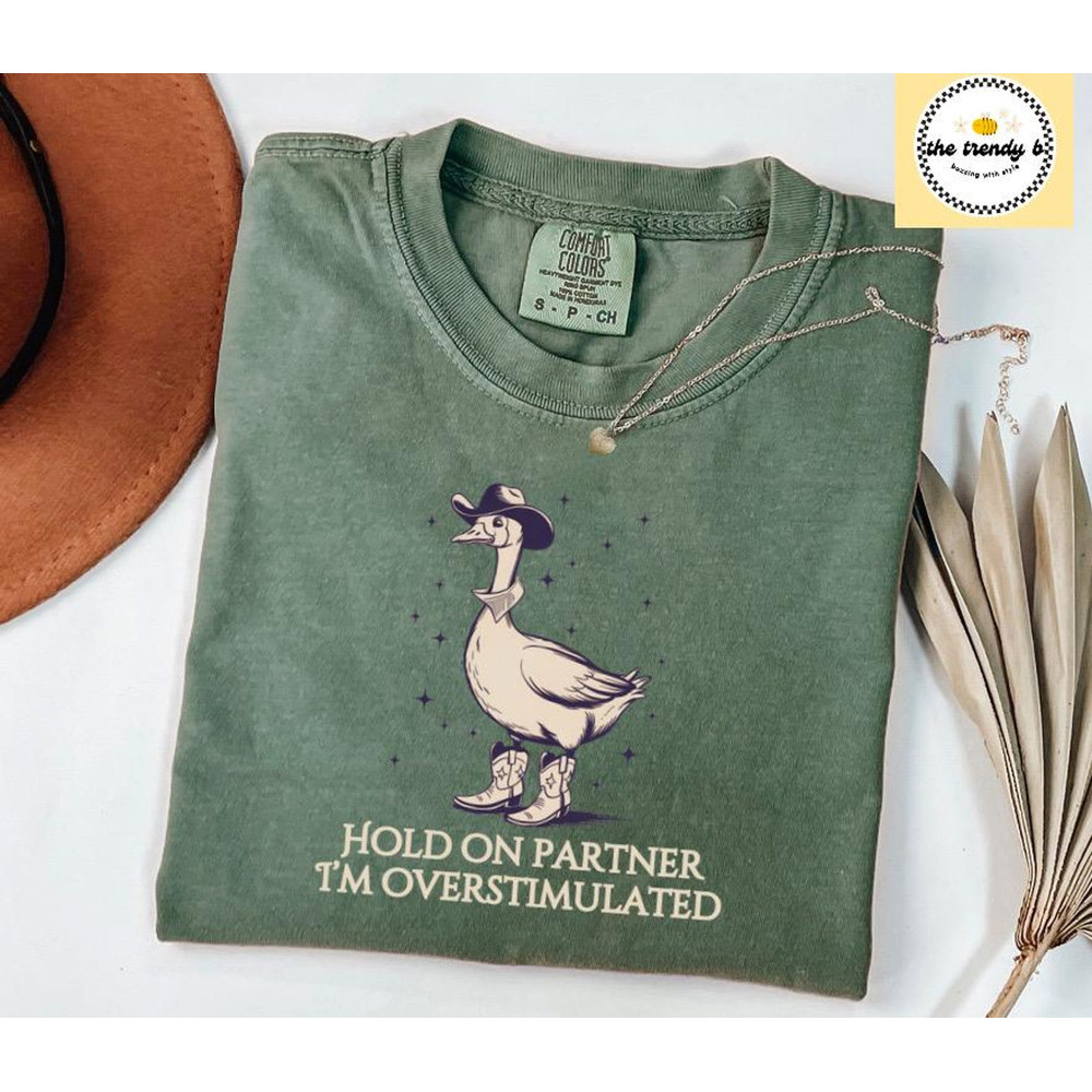 Hold On Partner Im Overstimulated Comfort Colors Tee Cowboy Duck Shirt Unhinged Tshirt Cowboy Frog  1