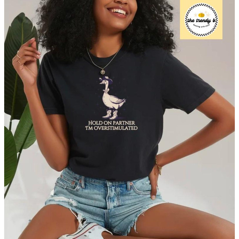 Hold On Partner Im Overstimulated Comfort Colors Tee Cowboy Duck Shirt Unhinged Tshirt Cowboy Frog  3