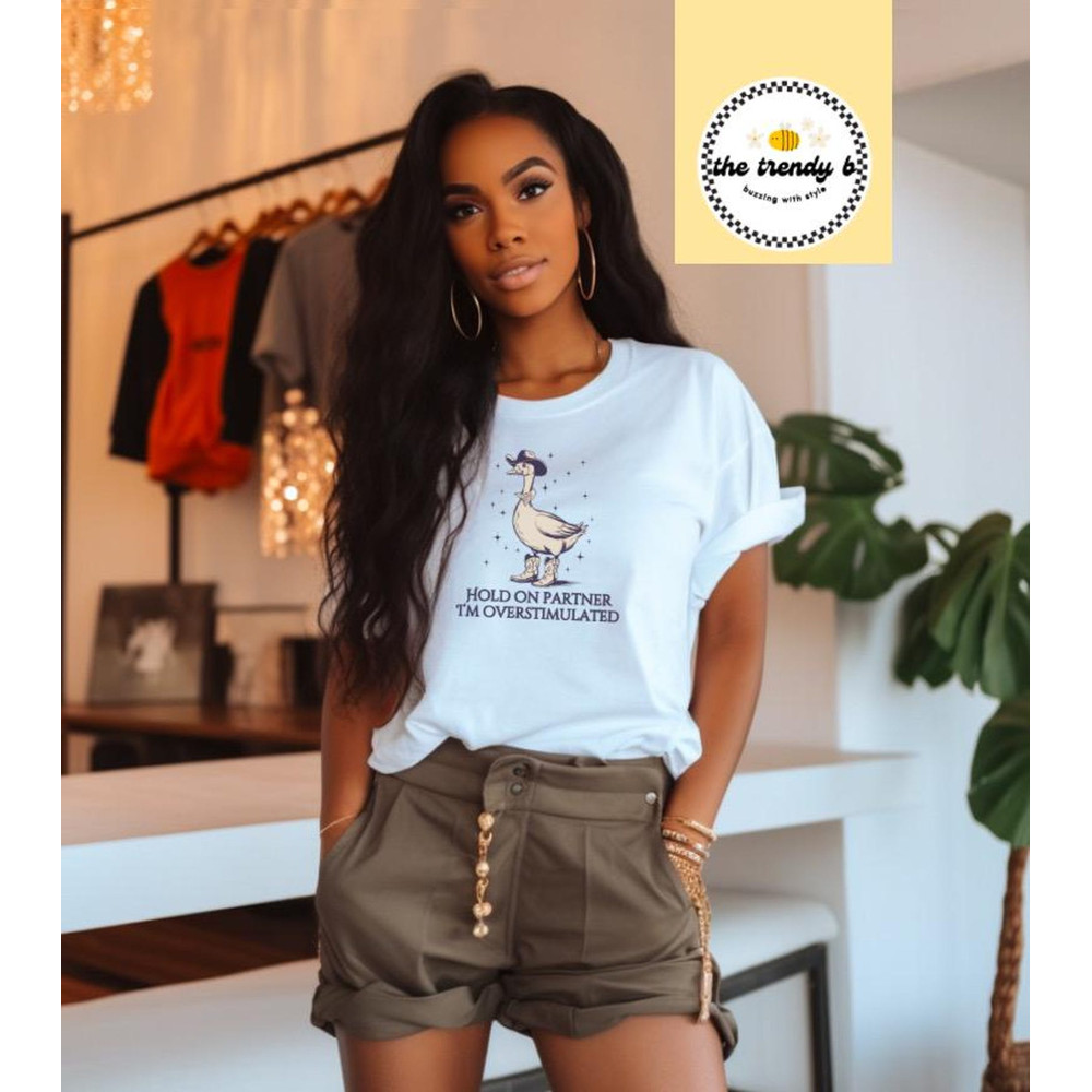 Hold On Partner Im Overstimulated Comfort Colors Tee Cowboy Duck Shirt Unhinged Tshirt Cowboy Frog  4