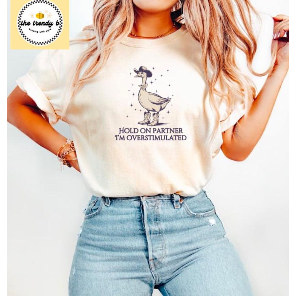 Hold On Partner Im Overstimulated Comfort Colors Tee Cowboy Duck Shirt Unhinged Tshirt Cowboy Frog  5