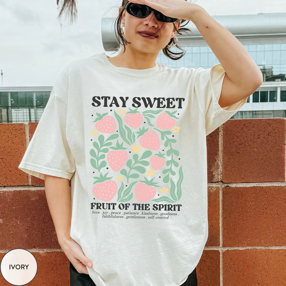 Boho Christian Strawberry Shirt Fruits Of The Spirit Bible Verse Shirt Retro Jesus Apparel Cottagec 5