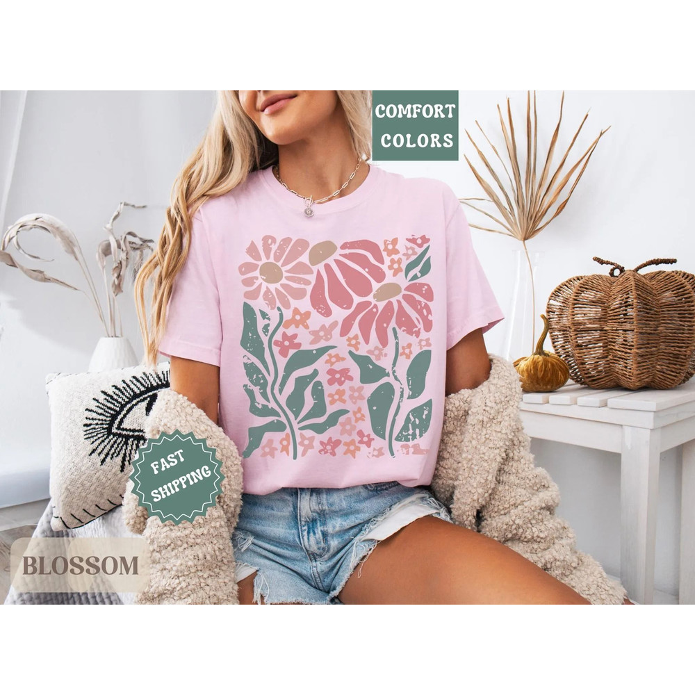 Boho Daisy Flower Tee Shirt Comfort Colors Botanical Tee Boho Tee Wildflower Shirt Plant Shirt Retr