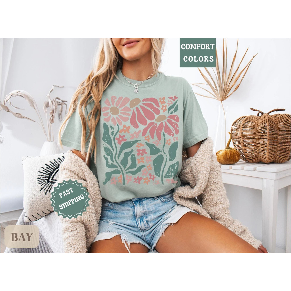 Boho Daisy Flower Tee Shirt Comfort Colors Botanical Tee Boho Tee Wildflower Shirt Plant Shirt Retr
