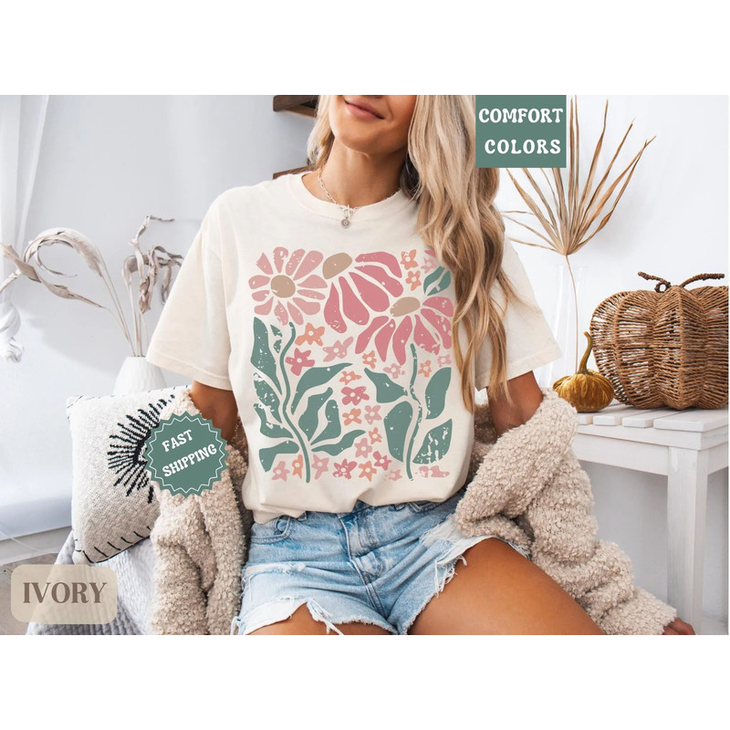 Boho Daisy Flower Tee Shirt Comfort Colors Botanical Tee Boho Tee Wildflower Shirt Plant Shirt Retr