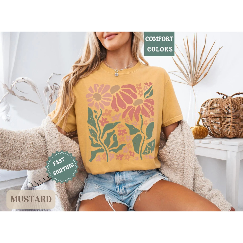Boho Daisy Flower Tee Shirt Comfort Colors Botanical Tee Boho Tee Wildflower Shirt Plant Shirt Retr