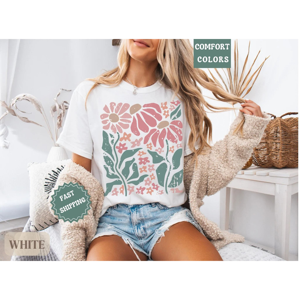 Boho Daisy Flower Tee Shirt Comfort Colors Botanical Tee Boho Tee Wildflower Shirt Plant Shirt Retr