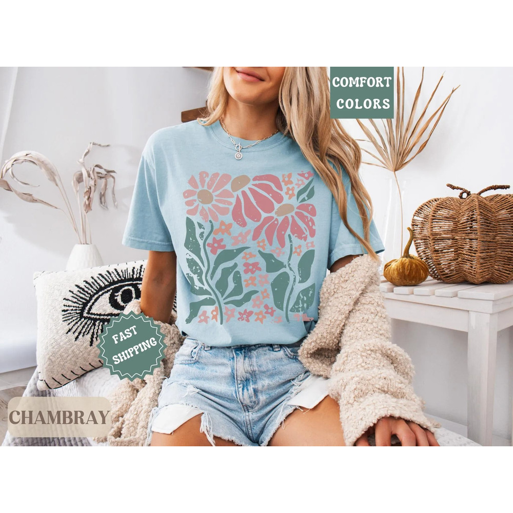 Boho Daisy Flower Tee Shirt Comfort Colors Botanical Tee Boho Tee Wildflower Shirt Plant Shirt Retr