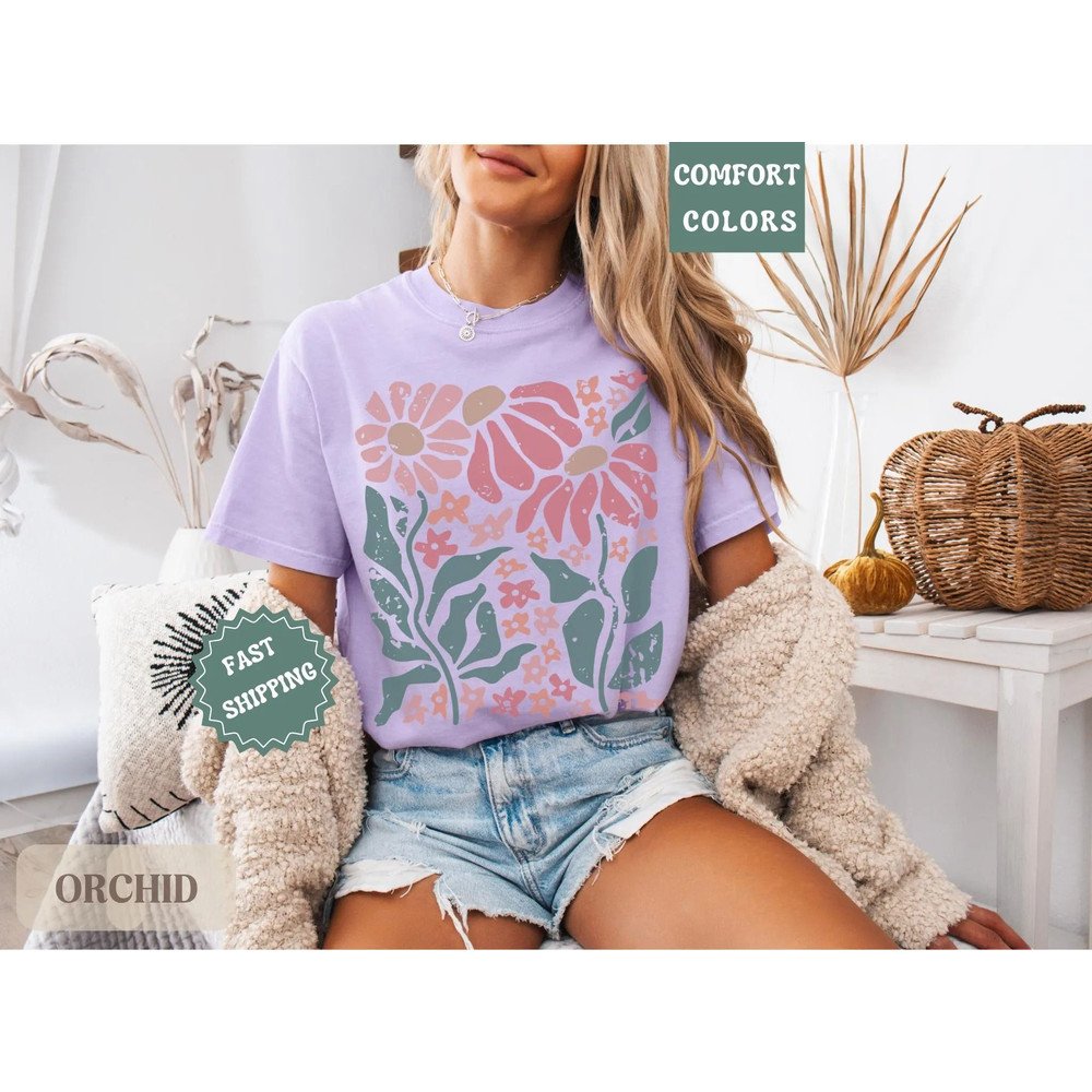 Boho Daisy Flower Tee Shirt Comfort Colors Botanical Tee Boho Tee Wildflower Shirt Plant Shirt Retr