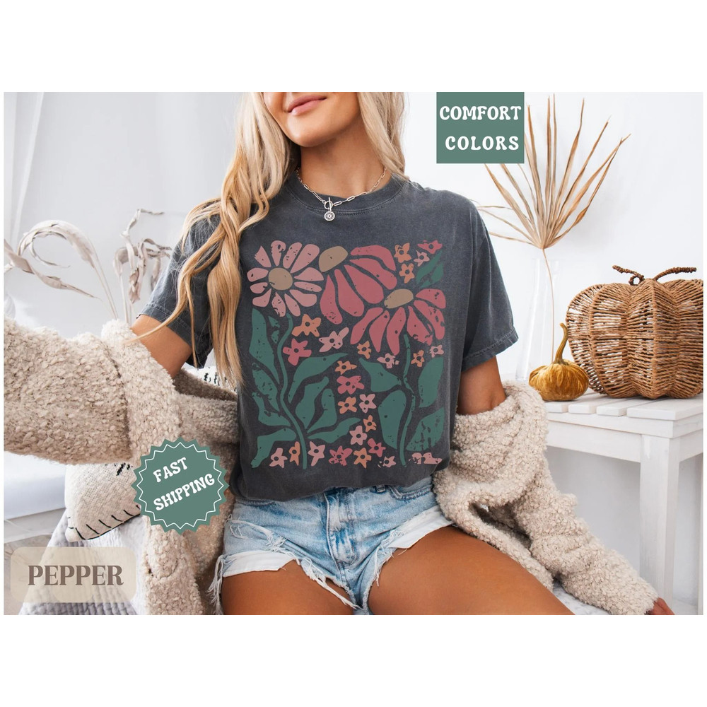 Boho Daisy Flower Tee Shirt Comfort Colors Botanical Tee Boho Tee Wildflower Shirt Plant Shirt Retr