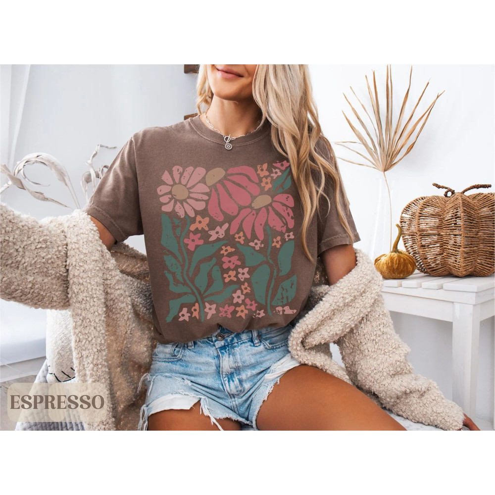 Boho Daisy Flower Tee Shirt Comfort Colors Botanical Tee Boho Tee Wildflower Shirt Plant Shirt Retr